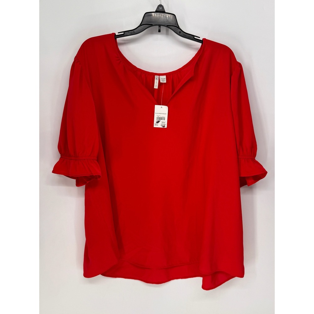 Cato Blouse Womens 22/24 Red NWT Ruffle Half Sleeve Scoop Neck Plus Sportswear